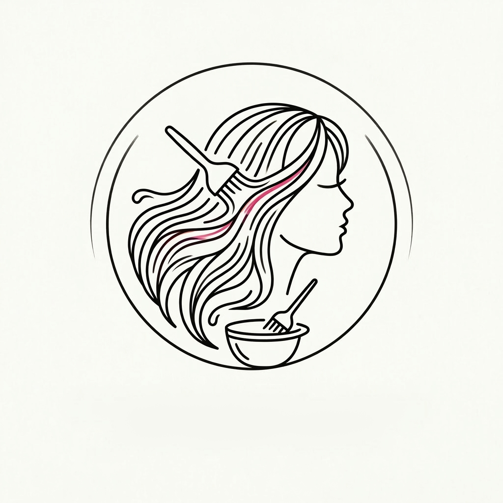 Profile of a woman's head with hair coloring brush and bowl